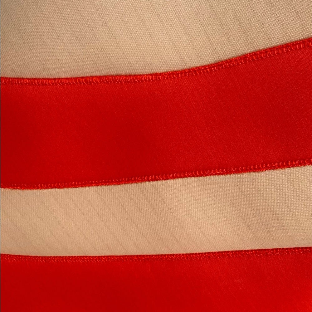 MUEHLEDER TAN RED STRIPE TRIM STRAPLESS HIGH LOW DRESS - Picture 8 of 9